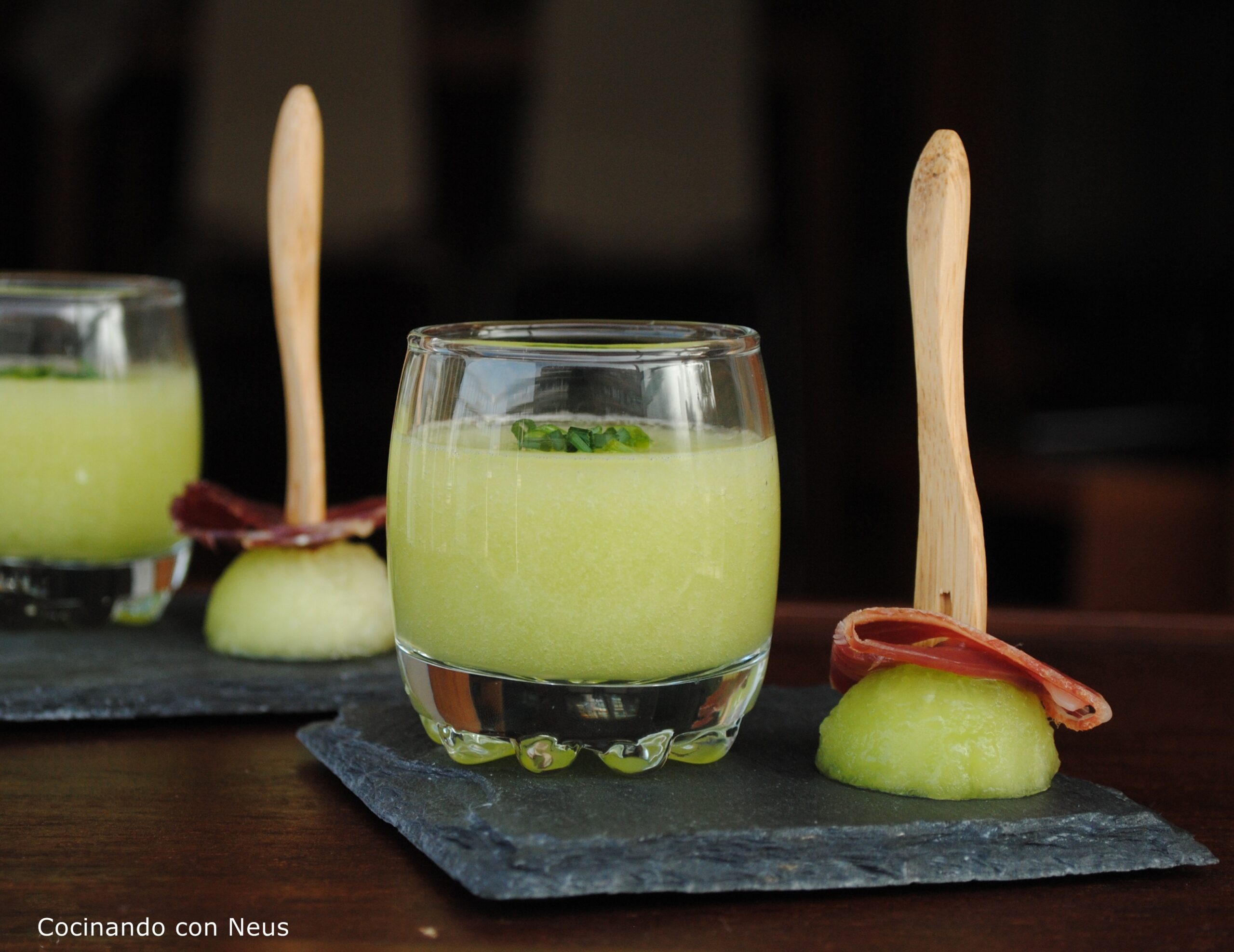 Vasito de melón con brocheta de jamón ibérico con Thermomix